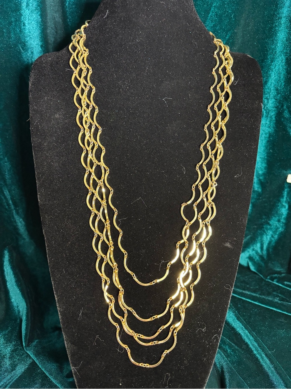 Gold Five-Strand Wavy Link Long  Necklace
